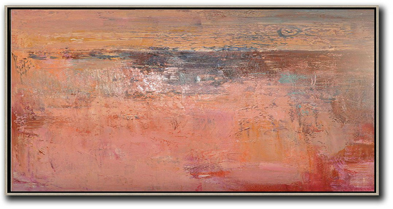 Large Abstract Art,Horizontal Palette Knife Contemporary Art,Huge Abstract Canvas Art,Pink,Earthy Yellow,Brown,Red.Etc